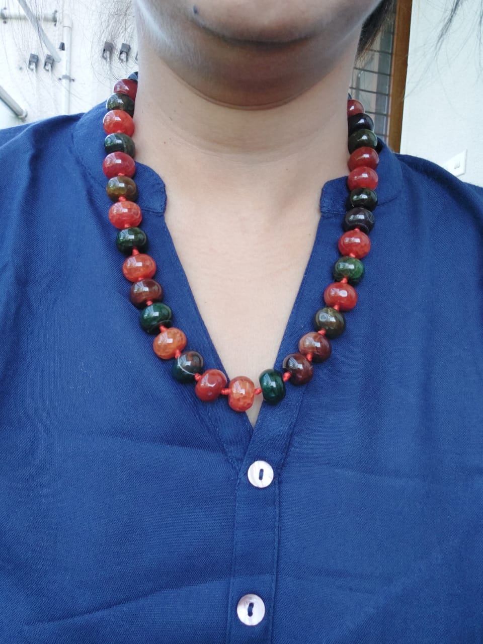 Vibrant Red Wine and Dark Green Glass Beads Minimalistic Necklace