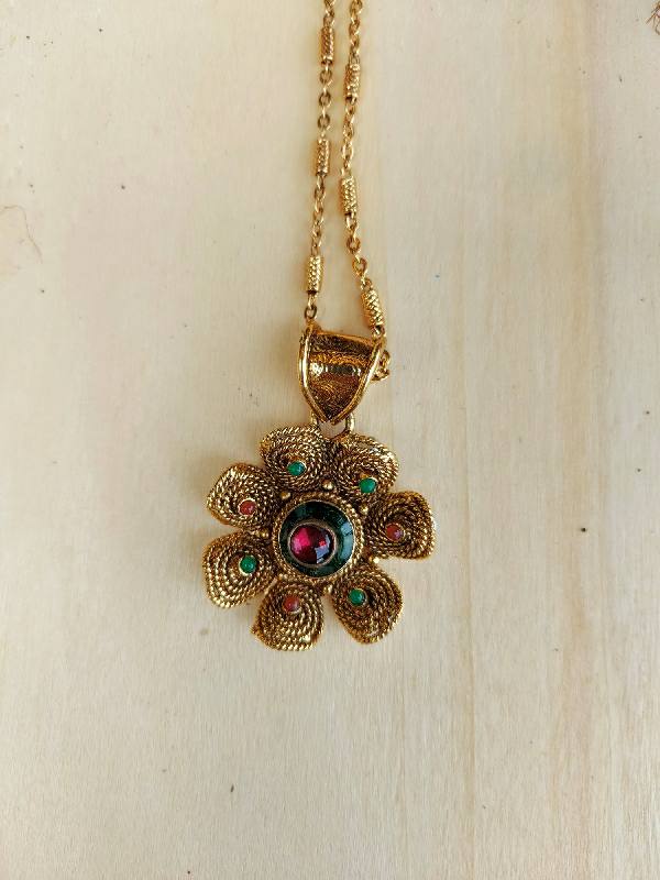 Elegant Multicolor Flower Pendant Necklace from Mugdha Jewellery Store