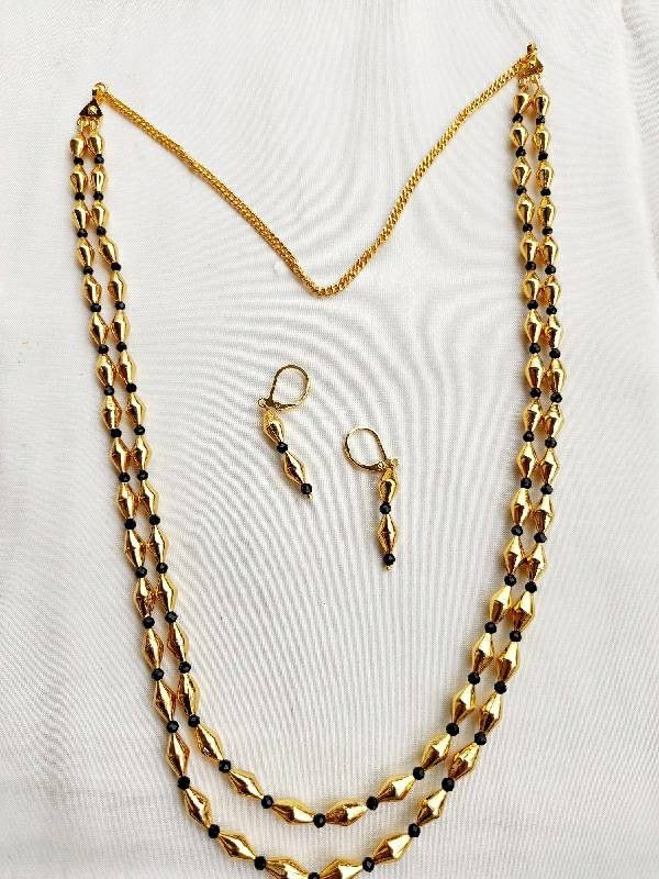 Intricate Gold-Toned Dholki Beads Double Layer Necklace with Matching Earrings