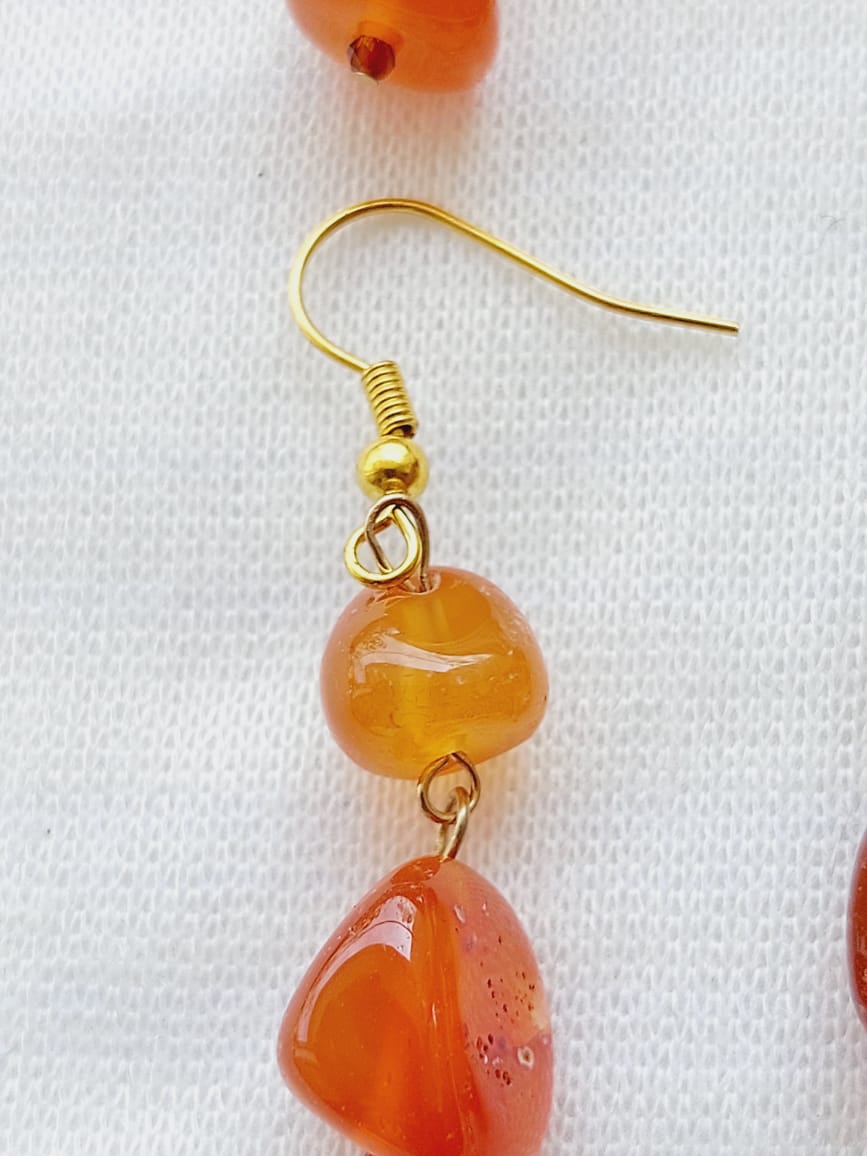 Orange Glass Beads American Diamond Set - Handcrafted Luxury Jewelry Piece from Mugdha Jewellery Store