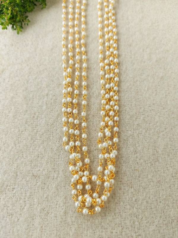 Elegant 4-Layer Rice Pearl Chain Necklace from Mugdha Jewellery Store