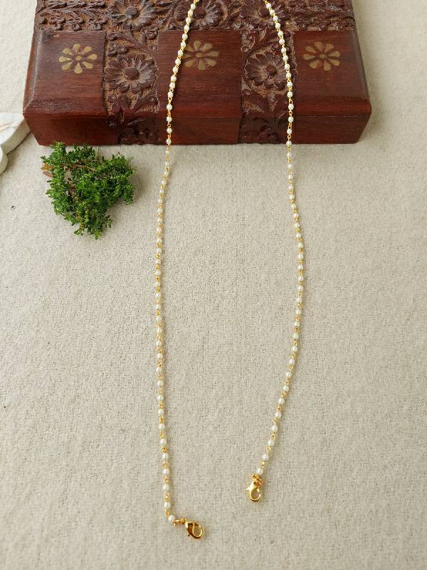 1 Layer Rice Pearl Chain from Mugdha Jewellery Store on ornate jewelry box with greenery.