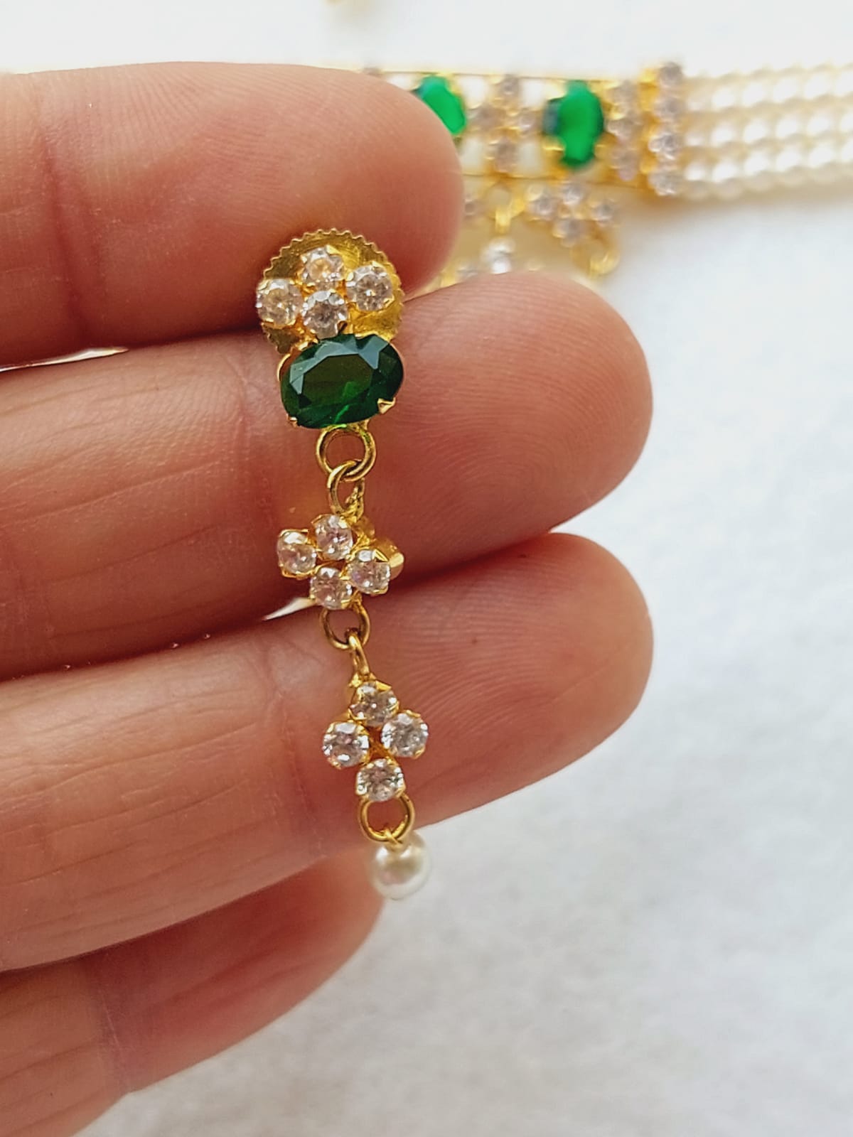 Green White American Diamond Flower Designer Chocker from Mugdha Jewellery Store