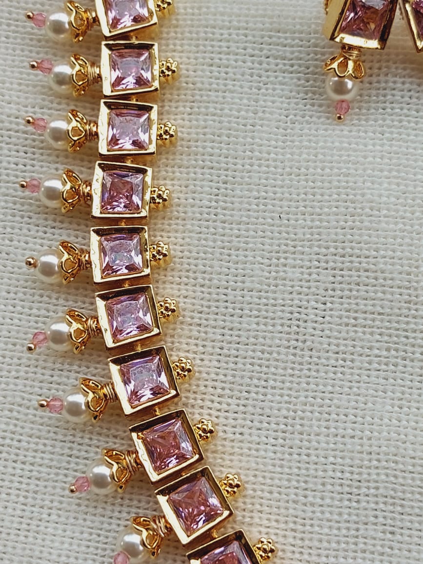 Designer Light Pink Stone Necklace by Mugdha Jewellery Store