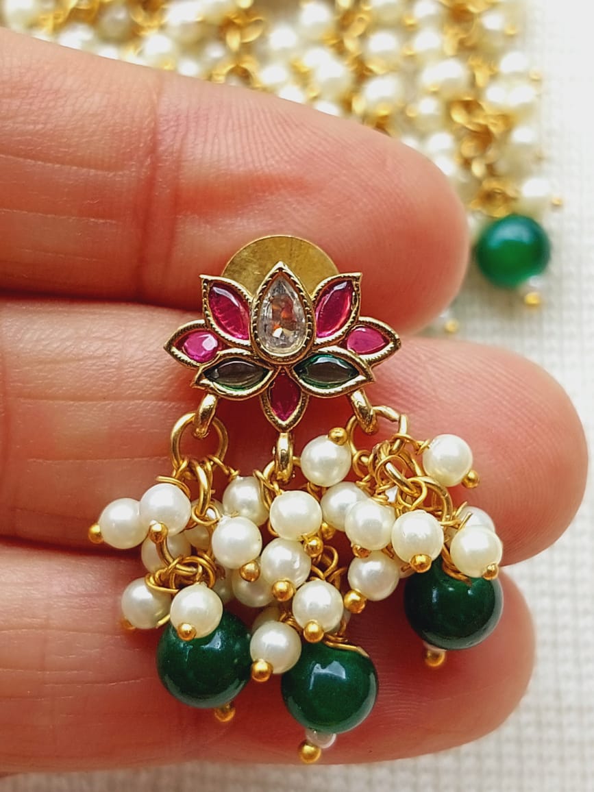 Elegant Lotus Necklace Pendant with Vibrant Gemstones and Pearls