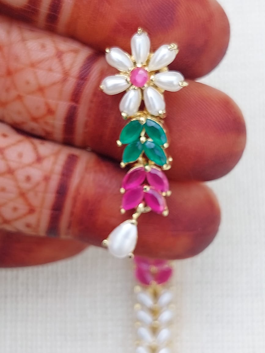 Delicate Multicoloured Flower Leaf Necklace from Mugdha Jewellery Store