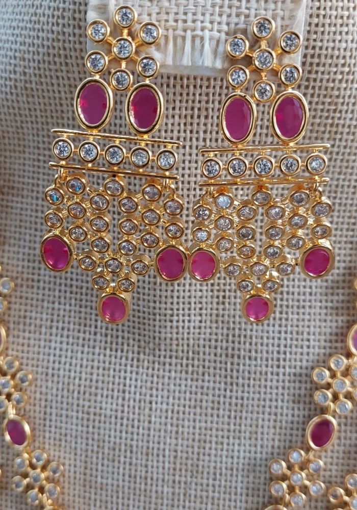 Exclusive Designer Earrings with American Diamonds and Ruby Stones