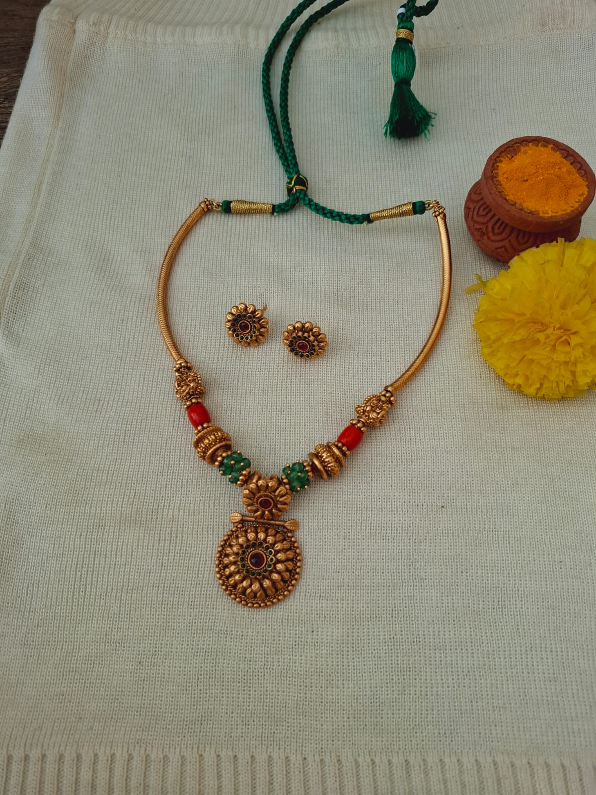 Shravani Designer Necklace with Gold-Tone Jewelry, Multicolored Beads, and Tassel Pendant