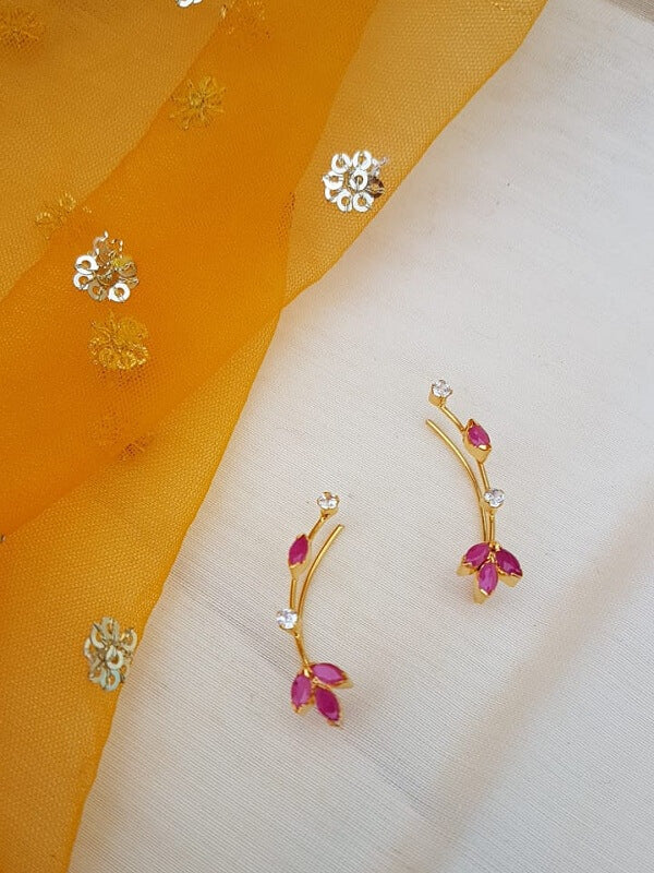 Beautiful Dark Pink White Drop Haaf Kaan Earrings from Mugdha Jewellery Store