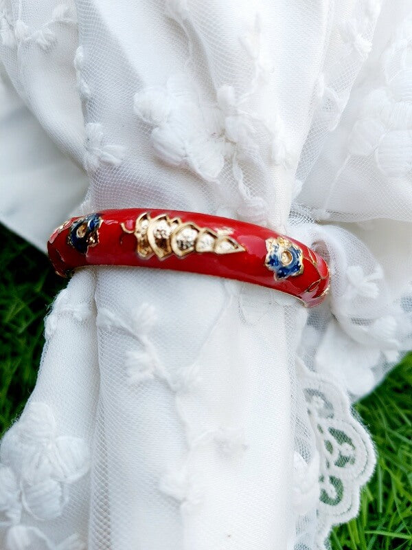 Red Christmas Kada with Decorative Jewel Accents