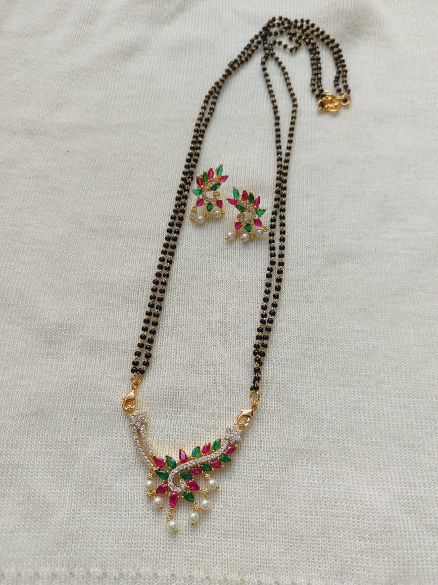 Multicolored Designer Pendant Mangalsutra with Intricate Floral Pattern and Gold Accents
