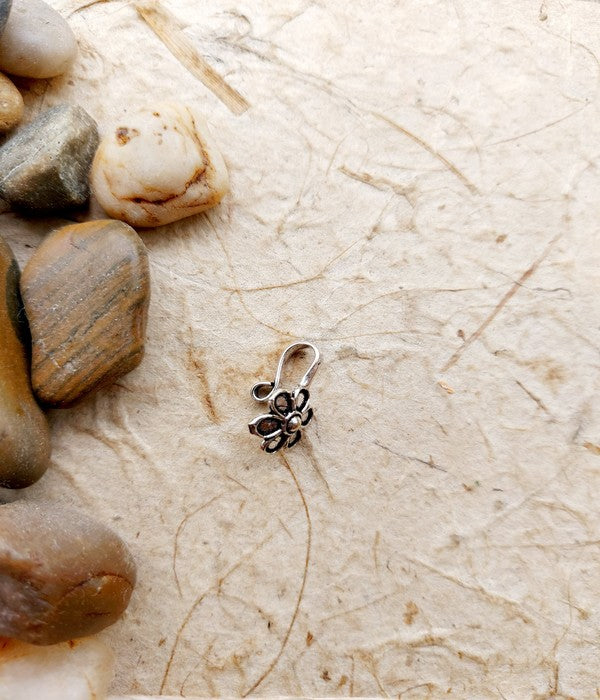 Oxidised Floral Nose Pin - Elegant Metallic Nose Accessory