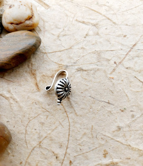 Oxidised Sunflower Nose Pin - Elegant Metallic Floral Nose Accessory