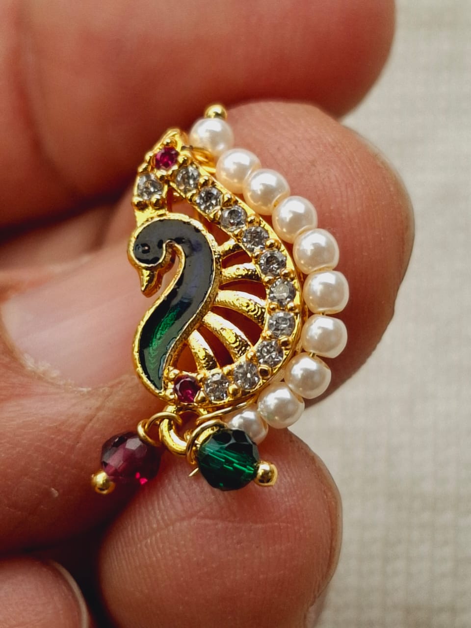 Cute Small Meenawork Peacock Stone Nath Mugdha Jewellery Store