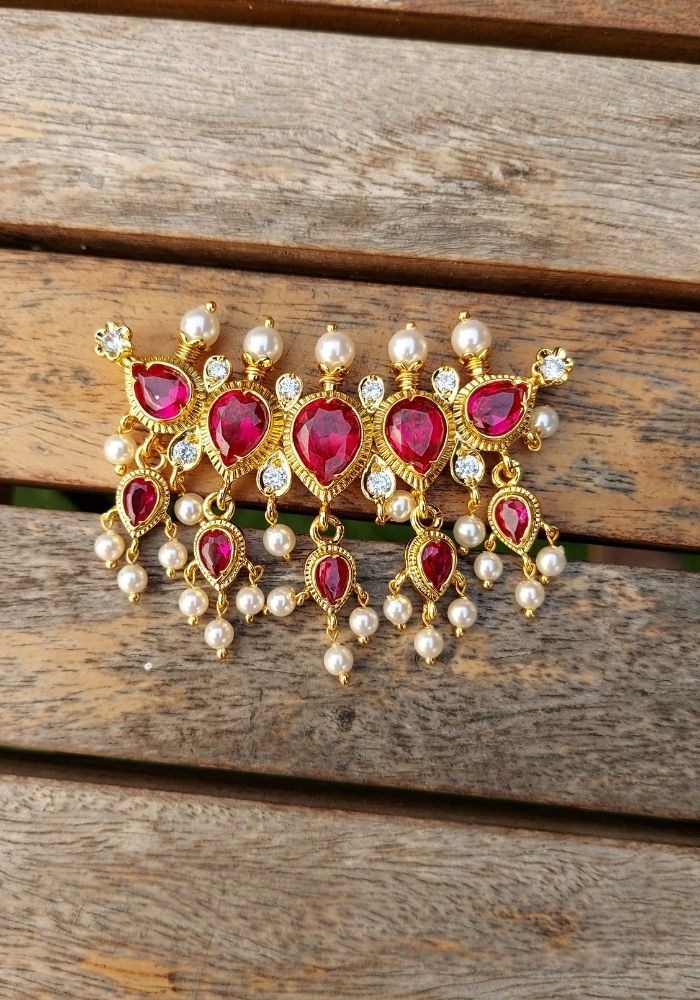 Ornate Gold and Ruby Teardrop Pendant from Mugdha Jewellery Store