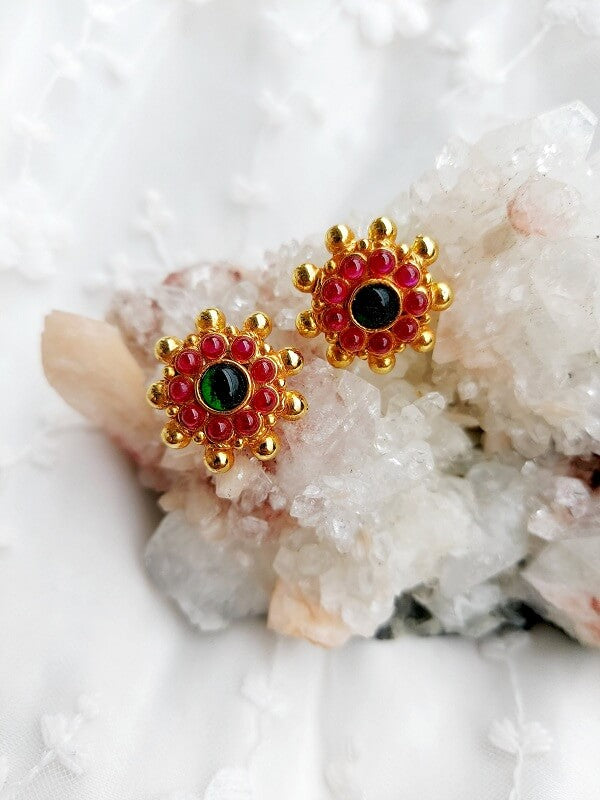 Vibrant Multicolored Flower Earrings on Crystal Quartz