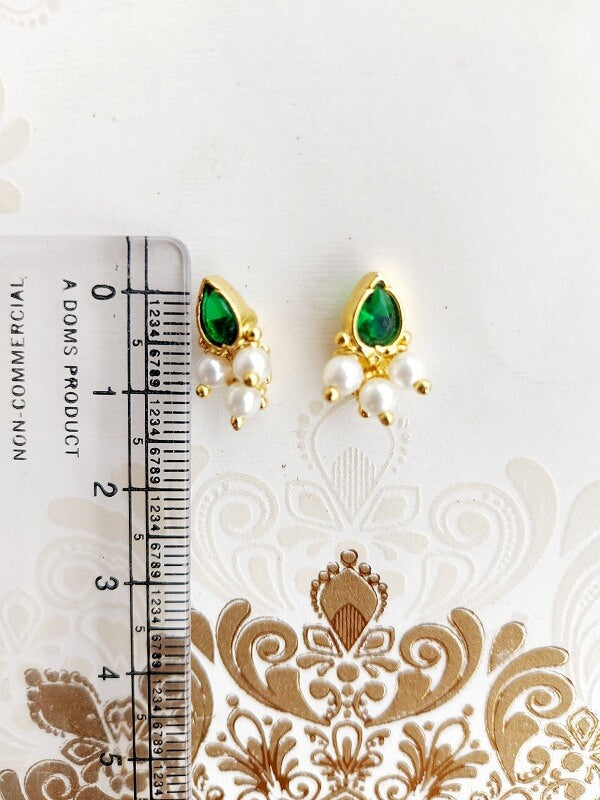 Green stone and pearl Karwwari Draksha small earrings from Mugdha Jewellery Store