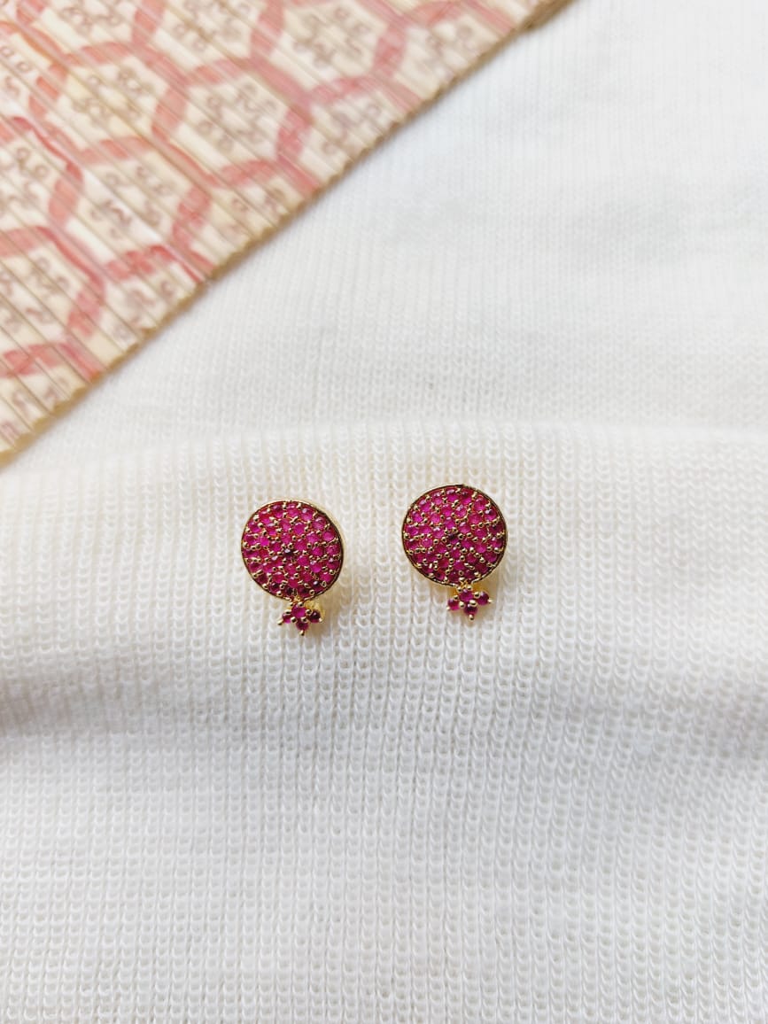 Elegant Dark Pink Stone Round Earrings from Mugdha Jewellery Store