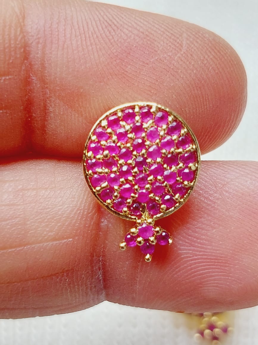 Sparkling Dark Pink Stone Round Earring from Mugdha Jewellery Store