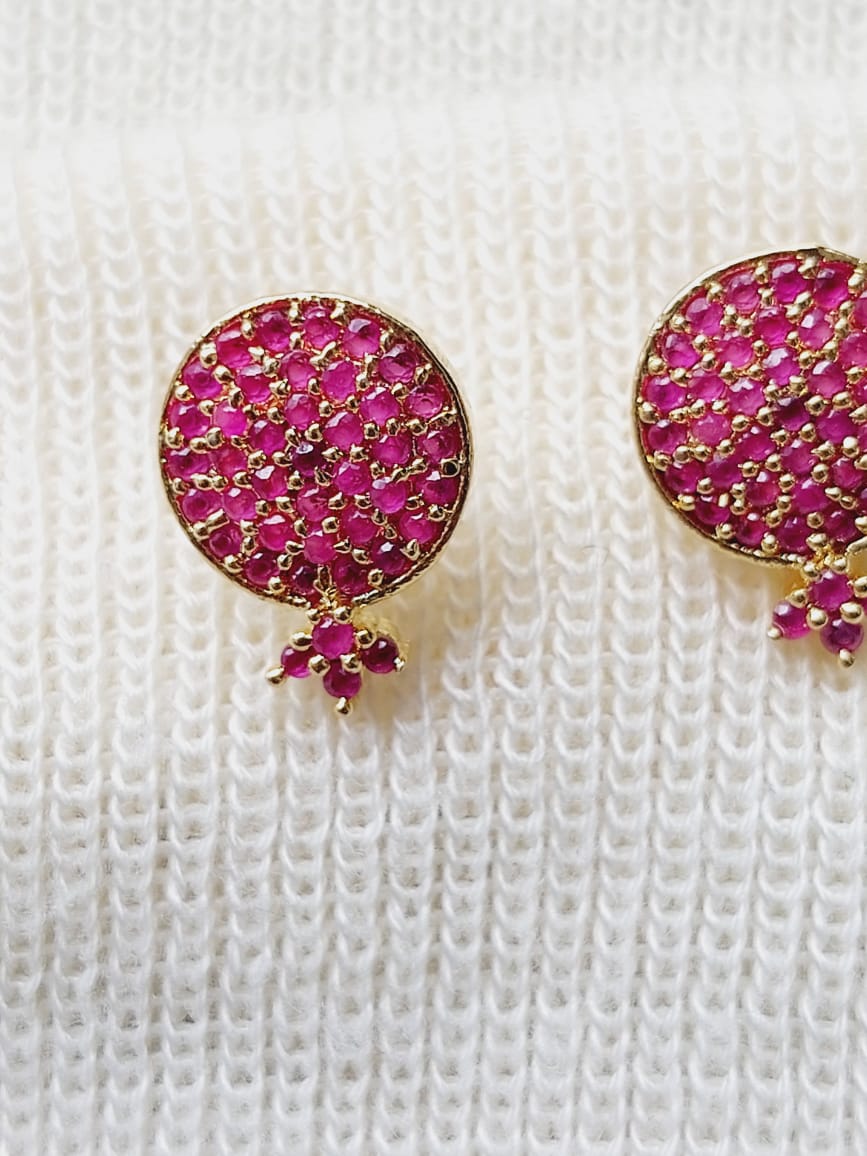 Dark Pink Stone Round Earrings from Mugdha Jewellery Store