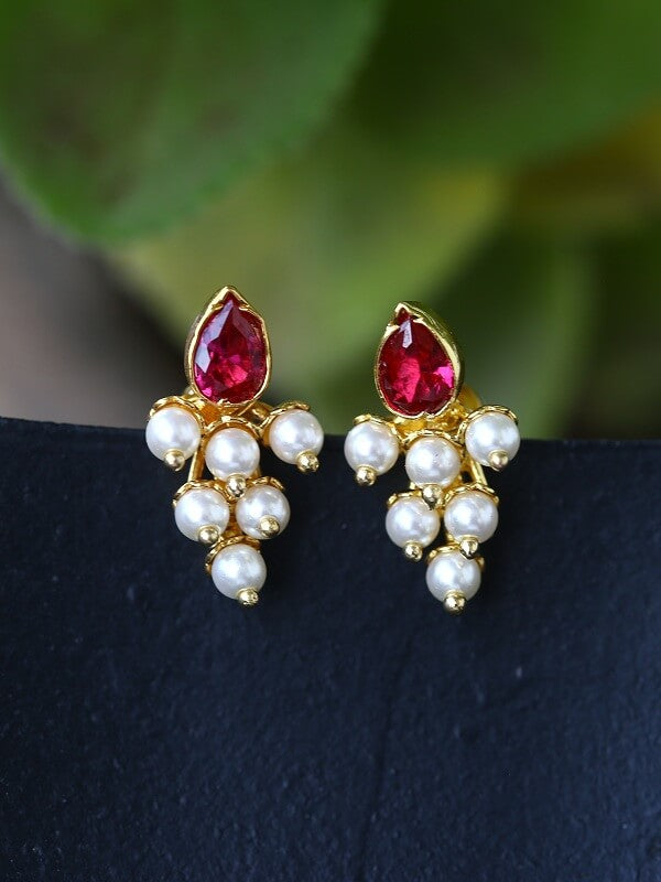 Elegant ruby and pearl dangling earrings from Mugdha Jewellery Store