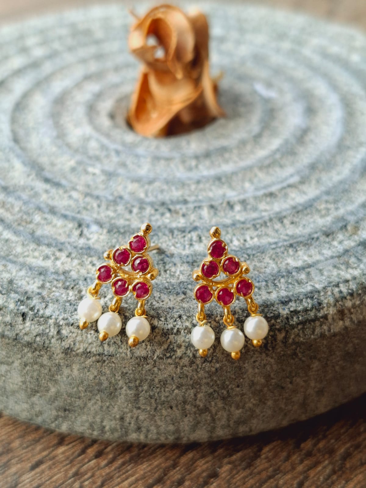 Elegant Ruby and Pearl Earrings from Mugdha Jewellery Store