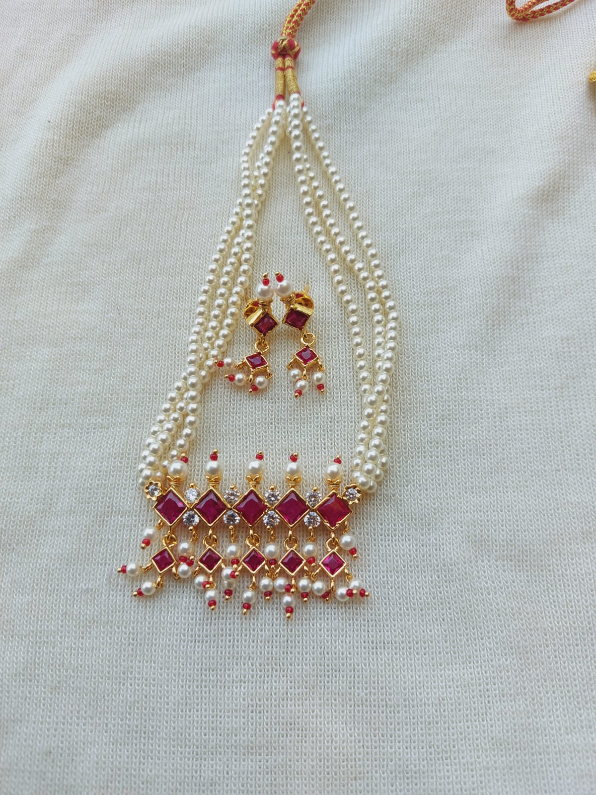 5 Stone Dark Pink White Diamond Tanmani Pendant, Mugdha Jewellery Store