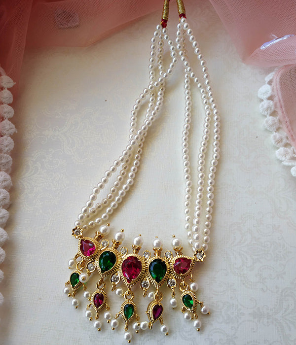 Multicolour 5 Stone Puneri Tanmani Necklace with Pearls and Gemstones
