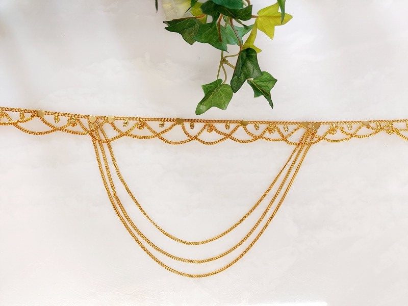 Royal Pearl Red AD Waist Belt with Intricate Golden Chain Design