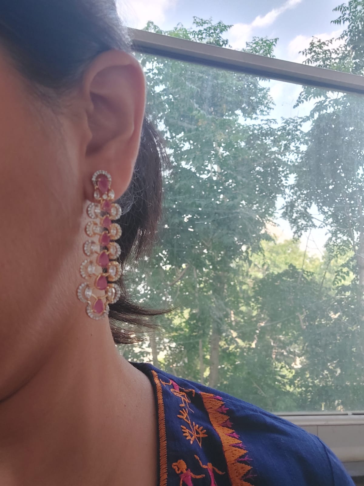 Elegant American Diamond Designer Long Earrings with Intricate Floral Design