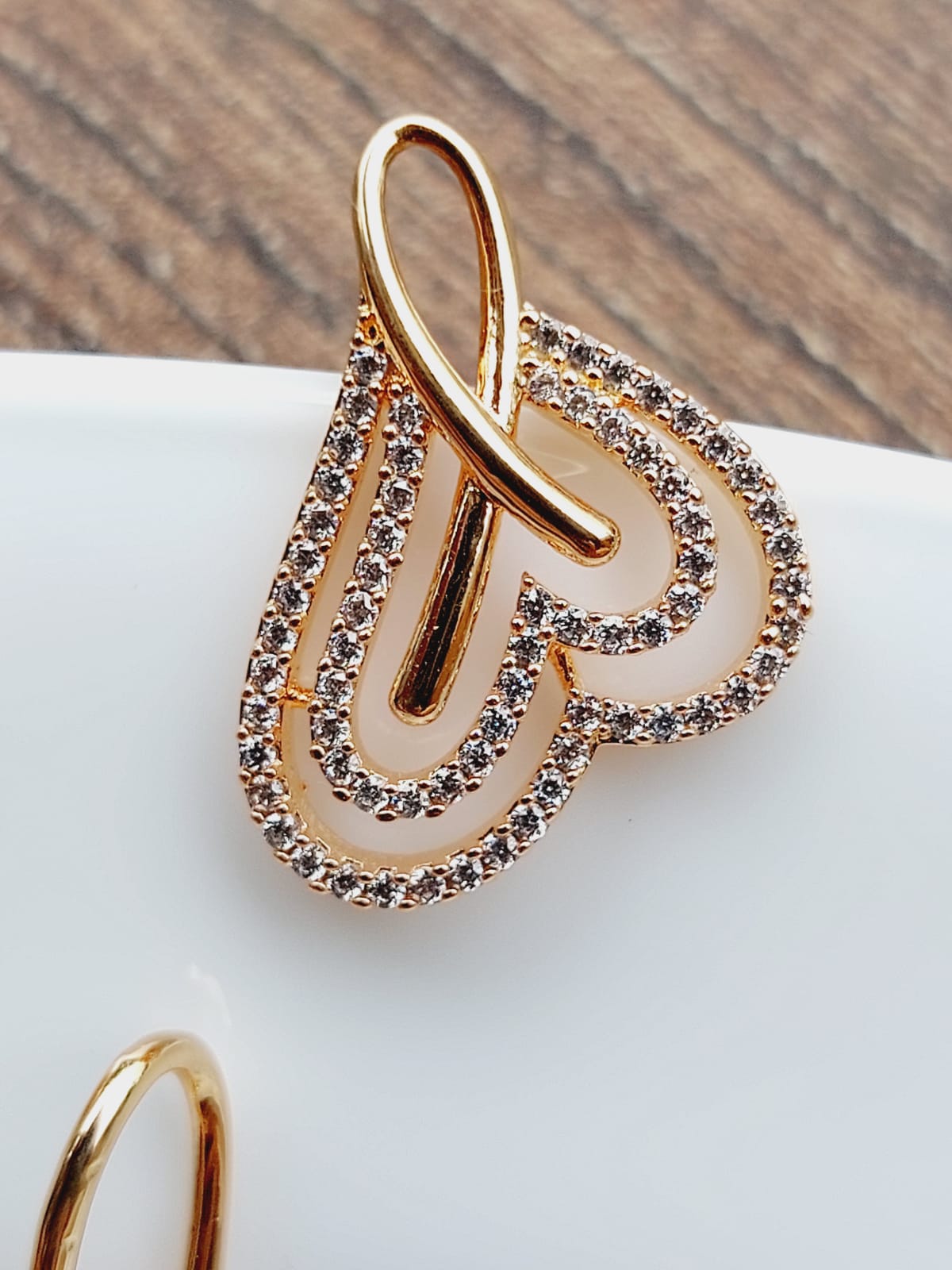 Rose Gold Plated American Diamond Heart-Shaped Pendant Set