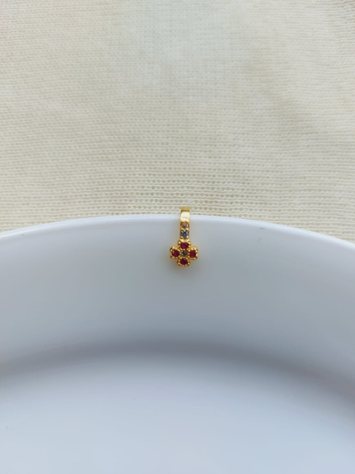 Elegant Red Flower Nose Pin - Mugdha Jewellery Store