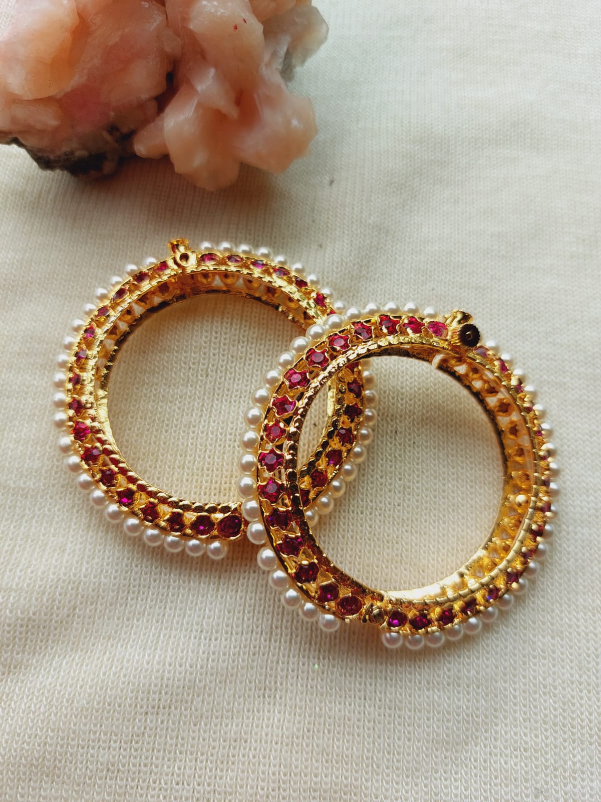 Traditional Moti Tode Jewelry Set - Elegant gold-toned bangles with sparkling crystals and pearls, perfect for young girls from Mugdha Jewellery Store