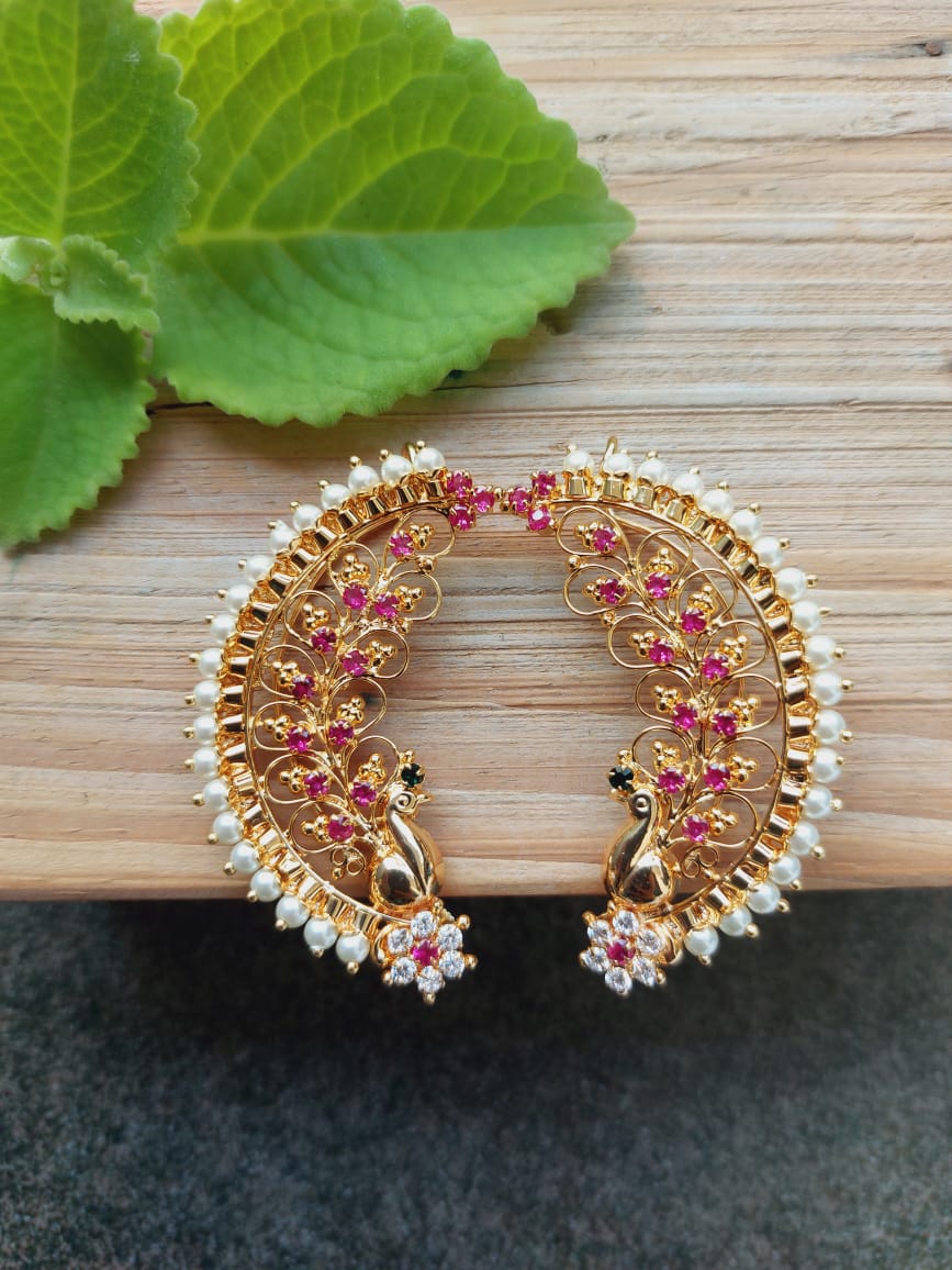 Elegant Gold and Ruby Floral Earrings from Mugdha Jewellery Store