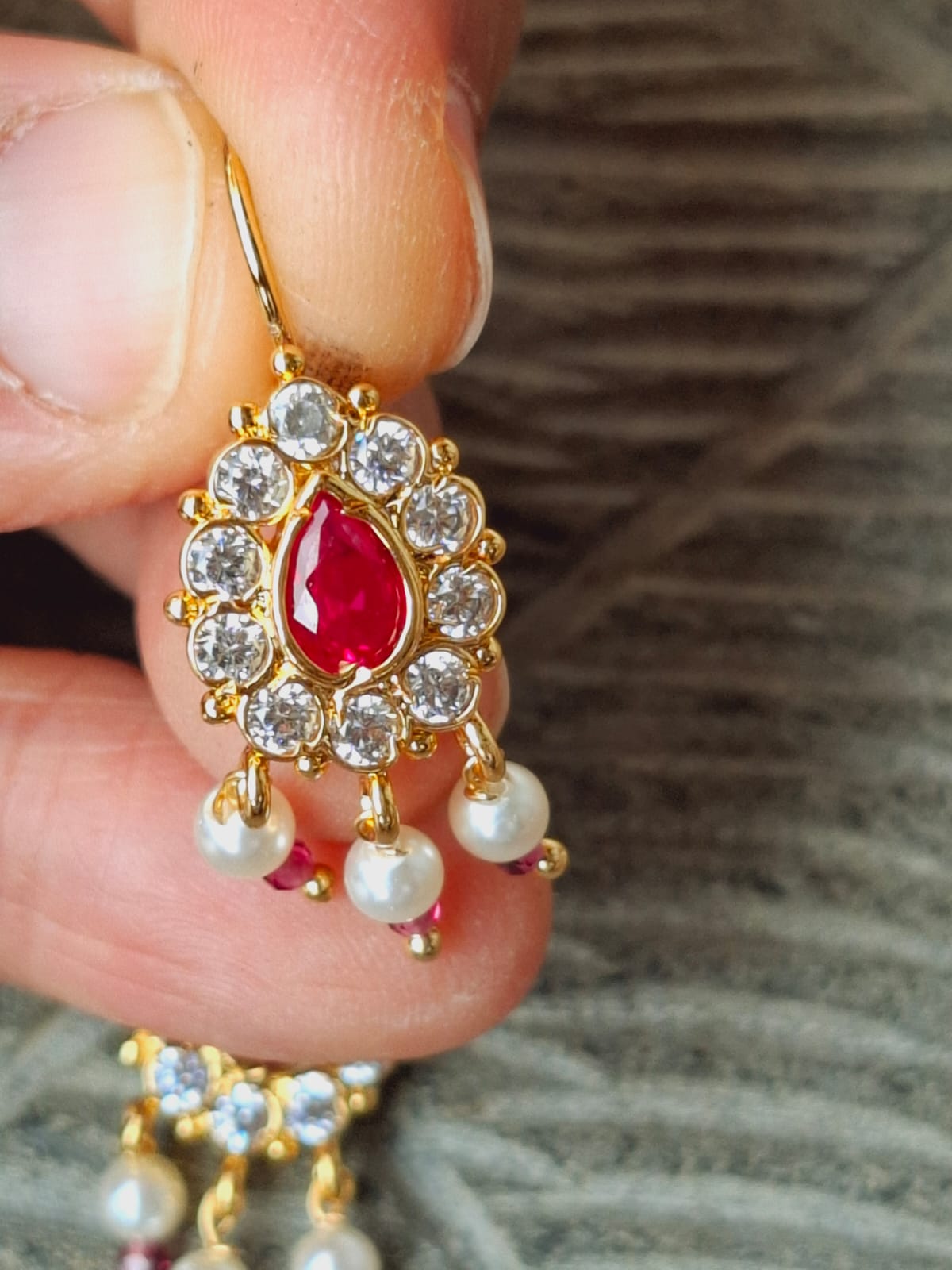 Elegant ruby and diamond pendant earring from Mugdha Jewellery Store