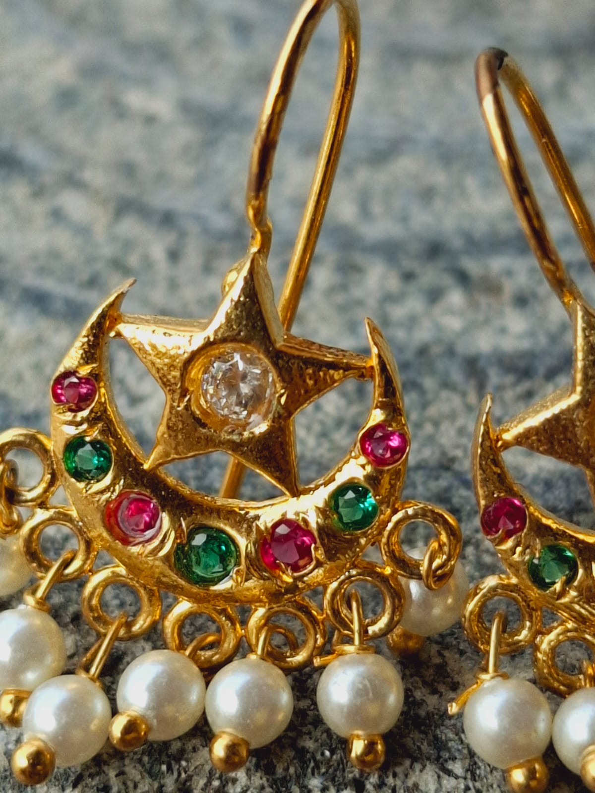 Multicoloured Star Chandrakor Bugdi cum Earrings with Pearls from Mugdha Jewellery Store