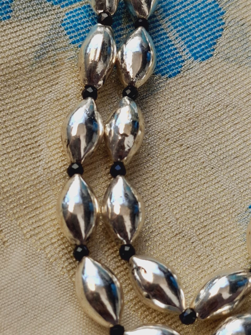 Oxidized Long Necklace with Lyre-Shaped Dholki Beads