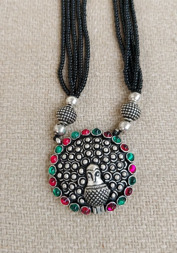 Designer Oxidised Short Mangalsutra with Colorful Gemstones and Beaded Strands