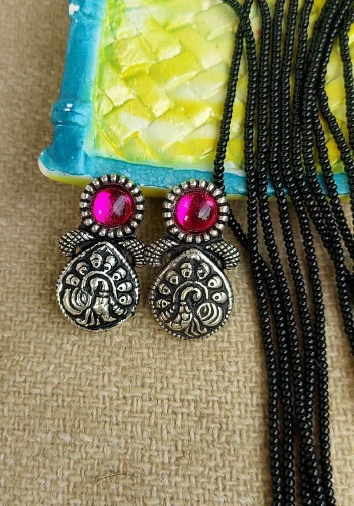 Elegant Oxidised Short Mangalsutra with Vibrant Gemstone Accents