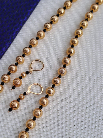 Golden Bead Black Crystal Chain Necklace