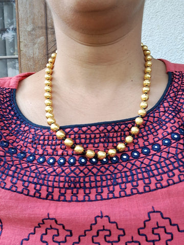 Golden Bead Black Crystal Chain Necklace