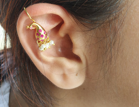 Small Cute Peacock Bugdi Cum Earring Multicoloured