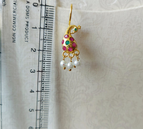 Small Cute Peacock Bugdi Cum Earring Multicoloured