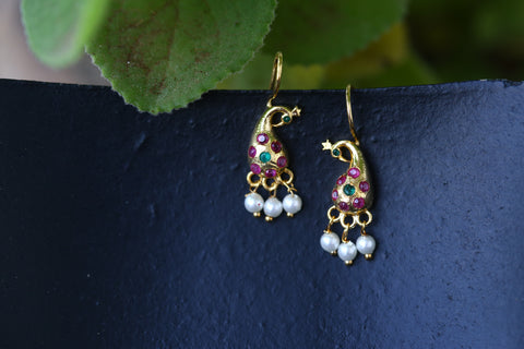 Small Cute Peacock Bugdi Cum Earring Multicoloured