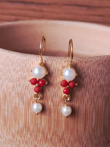 Pearl Coral Bugdi Cum Earrings