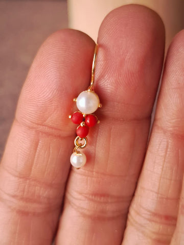 Pearl Coral Bugdi Cum Earrings