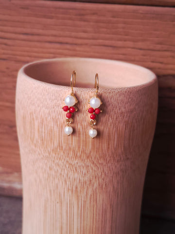 Pearl Coral Bugdi Cum Earrings