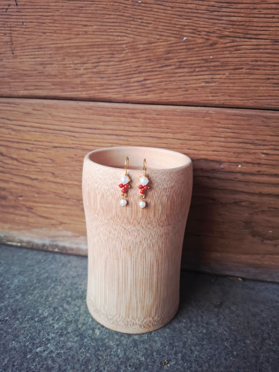 Pearl Coral Bugdi Cum Earrings