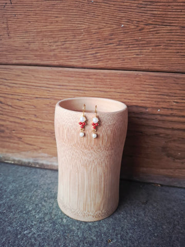 Pearl Coral Bugdi Cum Earrings