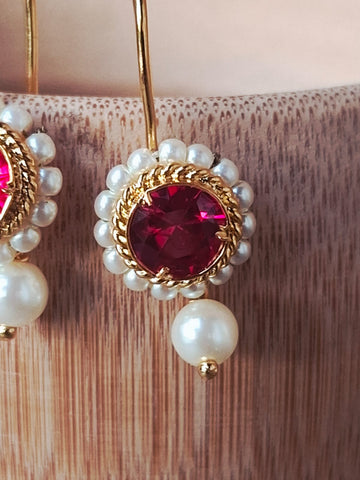 Red Stone Round Bugdi cum Earrings